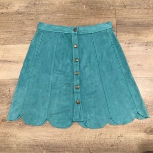 Vegan Faux Suede Scalloped  Mini Skirt - Teal (Soprano)